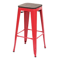 Decoshop26 Tabouret de bar chaise de comptoir siège en bois avec repose-pieds design industriel empilable en métal rouge 04_0005243