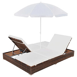 Acheter vidaXL Chaise longue d'extérieur avec parasol Résine tressée Marron