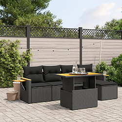 vidaXL Salon de jardin 6 pcs avec coussins noir résine tressée