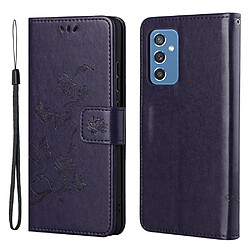 Etui en PU motif papillons et fleurs, anti-rayures avec support violet foncé pour votre Samsung Galaxy M52 5G