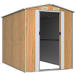 Helloshop26 Abri de jardin cabane cabanon maison de stockage remise extérieur hangar outils robuste clair 192 x 274 x 223 cm acier galvanisé marron 02_0022303