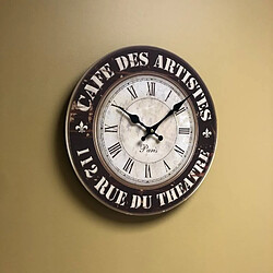 Acheter L'Héritier Du Temps Horloge Murale Pendule Ronde de Cuisine ou Salon en Bois et Papier Café Des Artistes 4x34x34cm