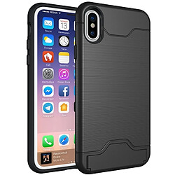 Wewoo Coque renforcée noir pour iPhone X Texture brossé Housse de protection arrière avec support et fente carte