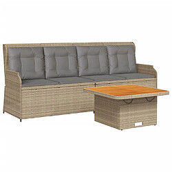 vidaXL Salon de jardin avec coussins 3 pcs beige résine tressée