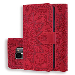 Wewoo Coque Étui en cuir gaufré à motif de mollet plié design double avec fentes pour portefeuille et porte-cartes Galaxy S9 rouge