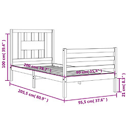 vidaXL Cadre de lit sans matelas 90x200 cm bois massif pas cher