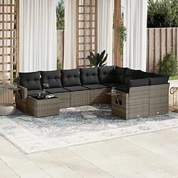 Maison Chic Salon de jardin avec coussins 10 pcs | Ensemble de Table et chaises | Mobilier d'Extérieur gris résine tressée -GKD90688