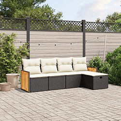 vidaXL Salon de jardin 5 pcs avec coussins noir résine tressée