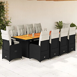 vidaXL Ensemble de bistro de jardin 11 pcs coussins noir poly rotin