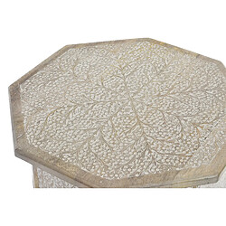 Pegane Table d'appoint en bois de manguier coloris naturel, blanc - diamètre 49 x hauteur 35 cm