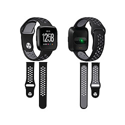 YP Select Bande de sport en silicone avec trous de ventilation Sangles de rechange pour Fitbit Versa Smartwatch-Noir Gris