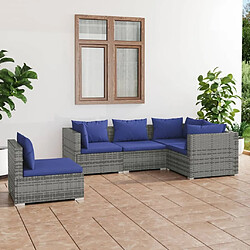 Maison Chic Salon de jardin 5 pcs + coussins - Mobilier/Meubles de jardin - Table et chaises d'extérieur résine tressée gris -MN54791