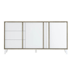 Pegane Buffet, meuble de rangement en mélamine coloris chêne et blanc - Longueur 160 x Profondeur 45 x Hauteur 82 cm