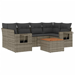 vidaXL Salon de jardin avec coussins 7 pcs gris résine tressée