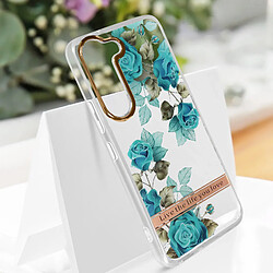 Avizar Coque pour Samsung Galaxy S23 Dos Rigide Contour Souple Design Fleurs Turquoises pas cher