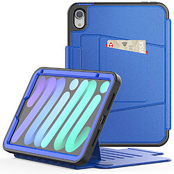 Etui en PU fonction veille/sommeil automatique avec béquille, porte-carte et porte-stylo bleu pour votre iPad mini (2021)