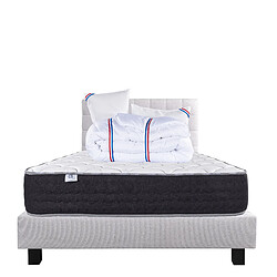 LUXURY LITERIE Ensemble matelas Sérénité 140x200 cm + sommier gris ep20cm + 2 oreillers + couette + Tête de Lit