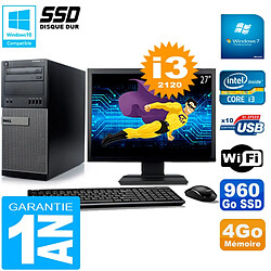 PC Tour DELL 7010 Ecran 27" Core I3-2120 RAM 4Go Disque 960 Go SSD Wifi W7 - Occasion