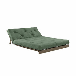 Inside 75 Canapé convertible futon ROOTS pin carob brown matelas olive green couchage 140x200 cm