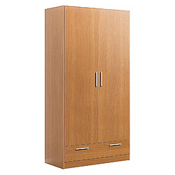 Pegane Armoire / placard de rangement de 2 portes + 1 tiroir coloris Merisier - longueur 102 x profondeur 51 x hauteur 200 cm