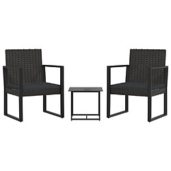 vidaXL Salon de jardin 3 pcs avec coussins Noir Résine tressée