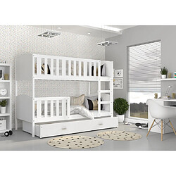 Kids Literie Lit Superposé Tomy 90x200 Blanc - blanc Livré avec sommiers, tiroir et matelas en mousse de 7cm