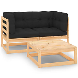 vidaXL Salon de jardin 3 pcs avec coussins Bois de pin massif