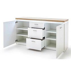 Avis Pegane Buffet, meuble de rangement coloris blanc avec plateau finition chêne wotan - Longueur 156 x Hauteur 83 x Profondeur 44 cm