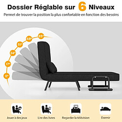 Helloshop26 Fauteuil convertible à lit 1 place, fauteuil de salon 4-en-1 dossier réglable en 6 positions avec oreiller noir 20_0008572