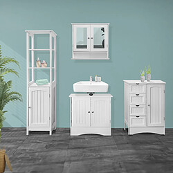 ML DESIGN MODERN LIVING Armoire salle de bain commode avec tiroirs et porte blanc robuste 55x81x30 cm pas cher