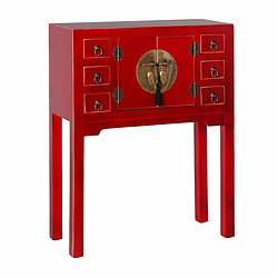 BigBuy Home Console ORIENTE Fer Bois MDF Rouge Doré 63 x 26 x 80 cm