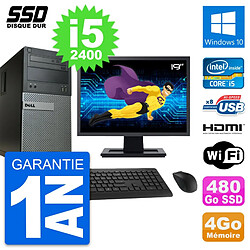 PC Tour Dell 390 MT Ecran 19" i5-2400 RAM 4Go SSD 480Go HDMI Windows 10 Wifi - Occasion