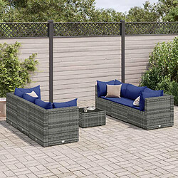 vidaXL Salon de jardin 7 pcs avec coussins Gris Résine tressée