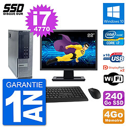 PC Dell 7020 SFF Ecran 22" Intel i7-4770 RAM 4Go SSD 240Go Windows 10 Wifi - Occasion