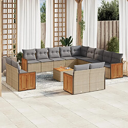 Maison Chic Salon de jardin avec coussins 14 pcs | Ensemble de Table et chaises | Mobilier d'Extérieur beige résine tressée -GKD61615