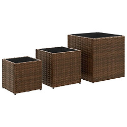 vidaXL Jardinières d'extérieur 3 pcs marron résine tressée