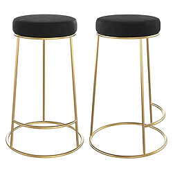 Rendez Vous Deco Tabouret de bar mi-hauteur Kendal en velours noir 63 cm (lot de 2)