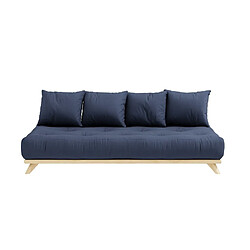 Inside 75 Canapé convertible futon SENZA pin naturel coloris marine couchage 90 cm.