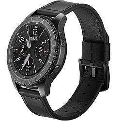 Bracelet en cuir véritable 22mm noir pour votre Samsung Gear S3 Classic/S3 Frontier