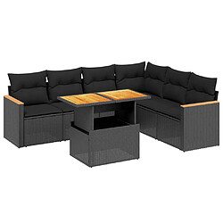 vidaXL Salon de jardin 7 pcs avec coussins noir résine tressée