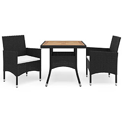 vidaXL Ensemble à manger de jardin 3 pcs noir résine tressée et acacia