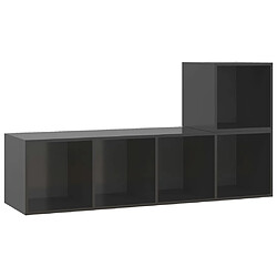 vidaXL Ensemble de meubles TV 2 pcs Gris brillant Bois d'ingénierie