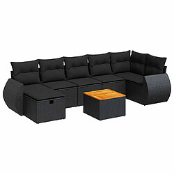 vidaXL Salon de jardin 8 pcs avec coussins noir résine tressée