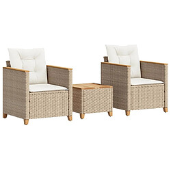 Maison Chic Ensemble de bistro 3 pcs coussins,Table + chaises + coussins de jardin beige résine tressée acacia -GKD528080