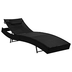 vidaXL Chaise longue avec oreiller Résine tressée Noir