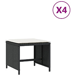 vidaXL Tabourets de jardin et coussins lot de 4 noir 40x40x35 cm rotin