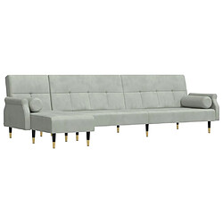 vidaXL Canapé-lit en forme de L gris clair 271x140x70 cm velours