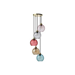 Vente-Unique Lustre en métal et verre coloré - 5 globes - L. 40 x H. 120 cm - Doré et multicolore - SUSANNE