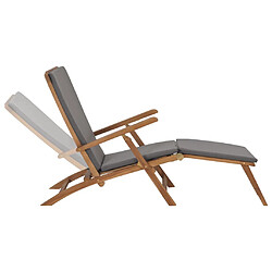 Helloshop26 Transat chaise longue bain de soleil lit de jardin terrasse meuble d'extérieur 152 cm avec coussin gris foncé bois de teck solide 02_0012490