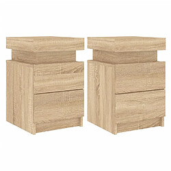 Maison Chic Lot de 2 Tables de chevet à lumières LED - Tables de Nuit chêne sonoma 35x39x55 cm